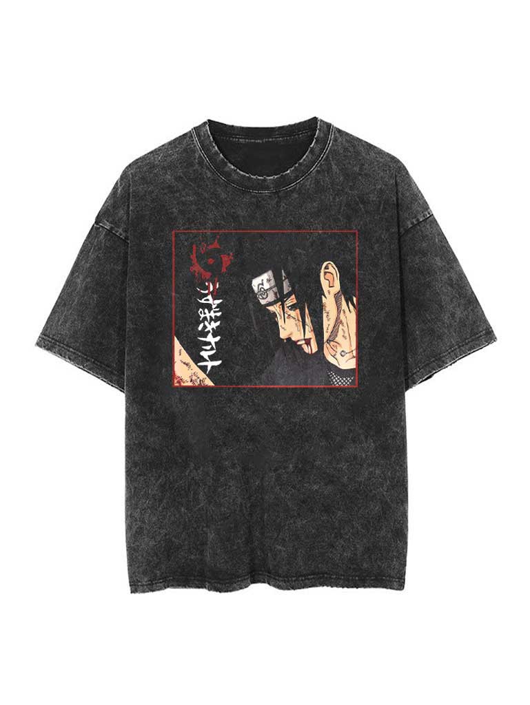 "SILENT GUARDIAN" - Uchiha - Naruto Anime Vintage Washed Oversized T-Shirts | 2 Options