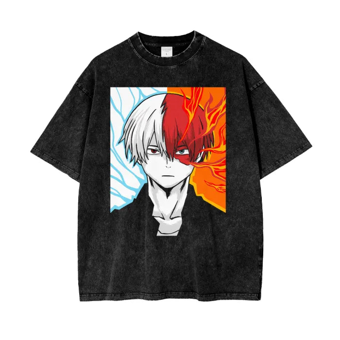 "HALF & HALF" - Shoto Todoroki- MHA Anime Vintage Washed Oversized T-Shirt