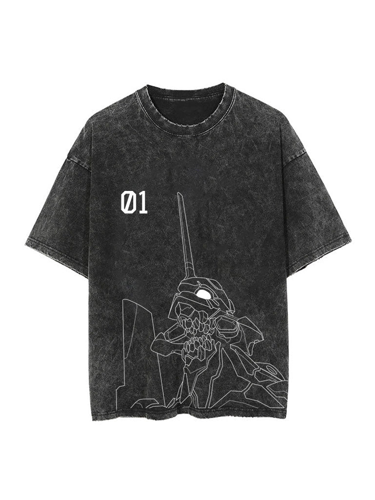 "E.V.A. READY" - Evangelion Unit 01 - Neon Genesis Anime Vintage Washed Oversized T-Shirt