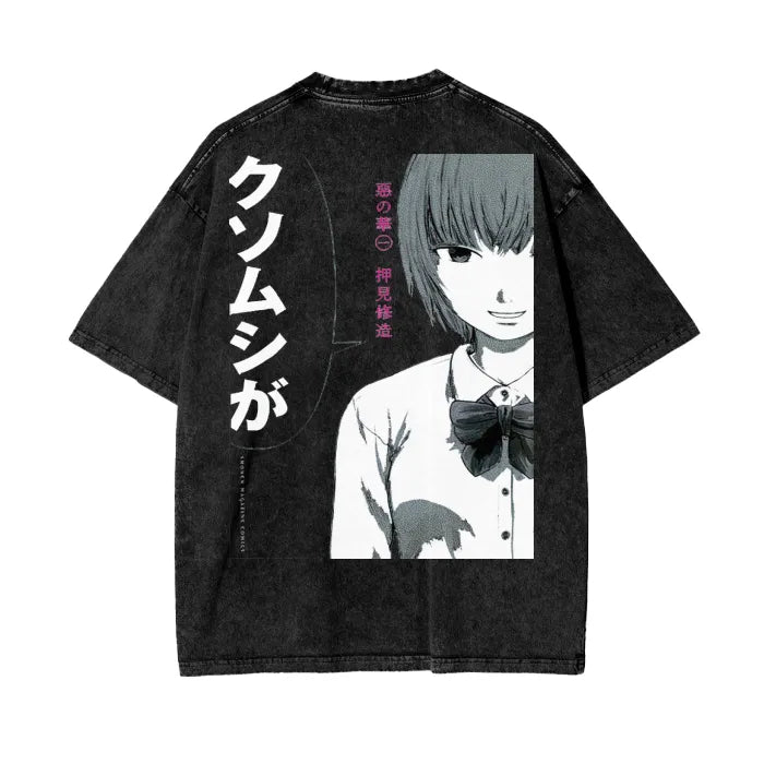 "IDEALISM" - The Flower Of Evil Takao Anime Oversized Vintage Washed T-Shirts | 2 Colors