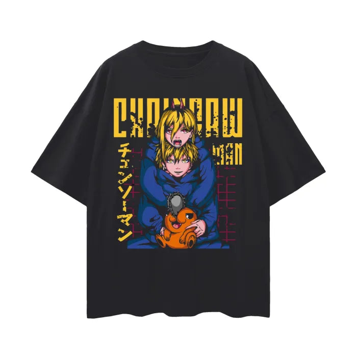 "POWER PLAY" - Denji-Power - Chainsaw Man Anime Oversized T-Shirt