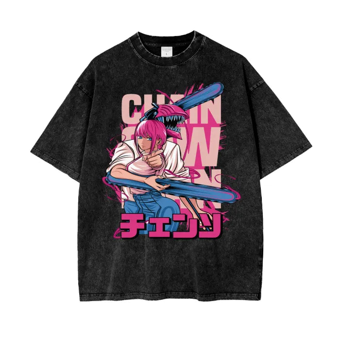 "DEVIL DOG" - Denji - Chainsaw Man Anime Vintage Washed Oversized  T-Shirt