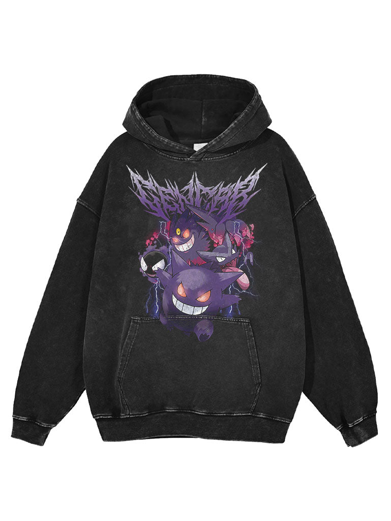 "GHOSTS" -  Pokemon Anime Vintage Washed Oversized Hoodie