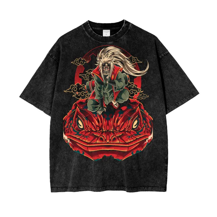 "PLAYFUL TOAD" - Jiraiya - Naruto Anime Vintage Washed Oversized T-Shirts | 3 Colors