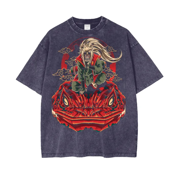 "PLAYFUL TOAD" - Jiraiya - Naruto Anime Vintage Washed Oversized T-Shirts | 3 Colors