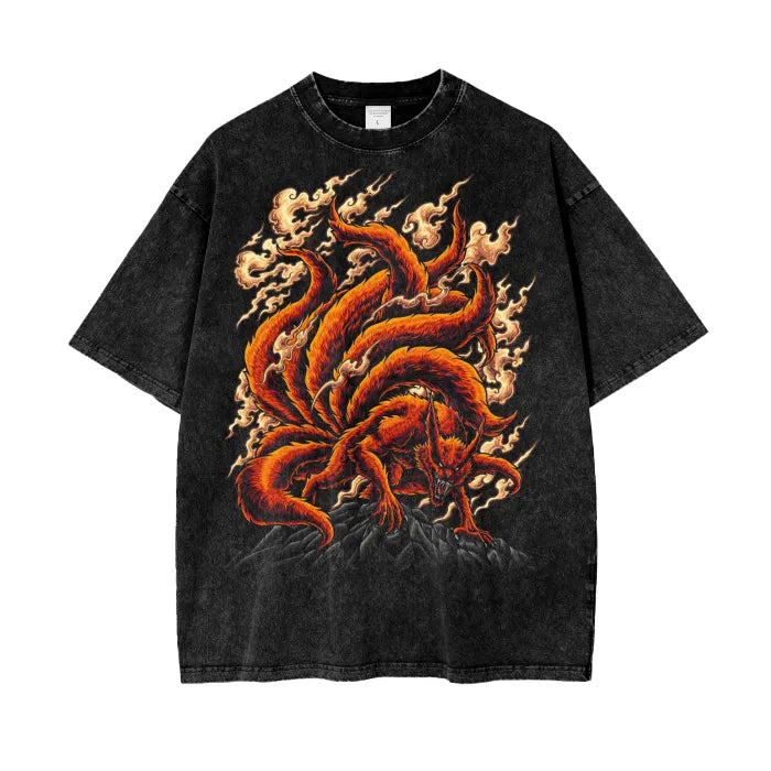 "CRIMSON CHAOS" - Kurama - Naruto Anime Vintage Washed Oversized T-Shirt