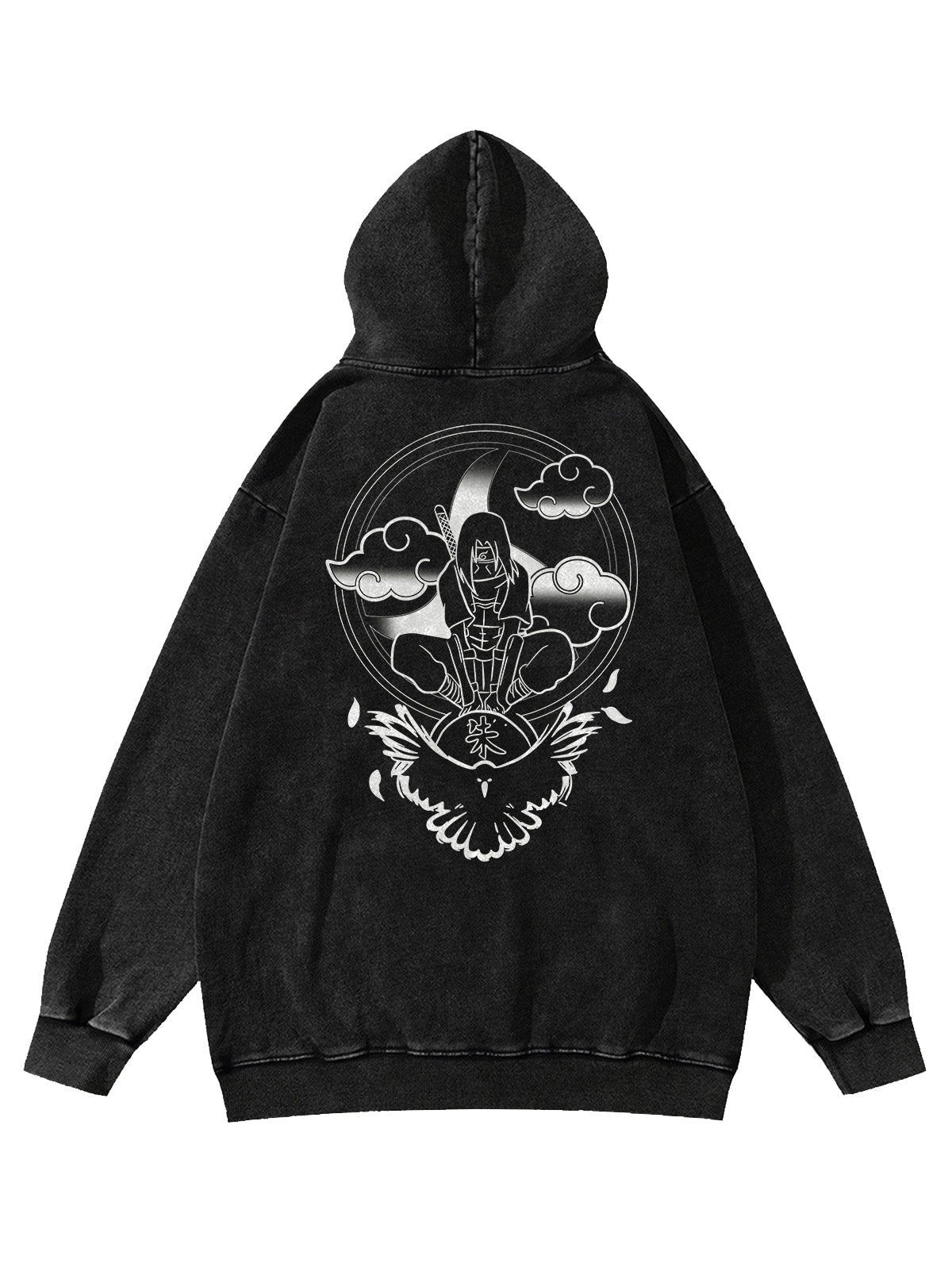 "LONE CROW" - Sasuke Uchiha - Naruto Anime Vintage Washed Oversized Hoodie