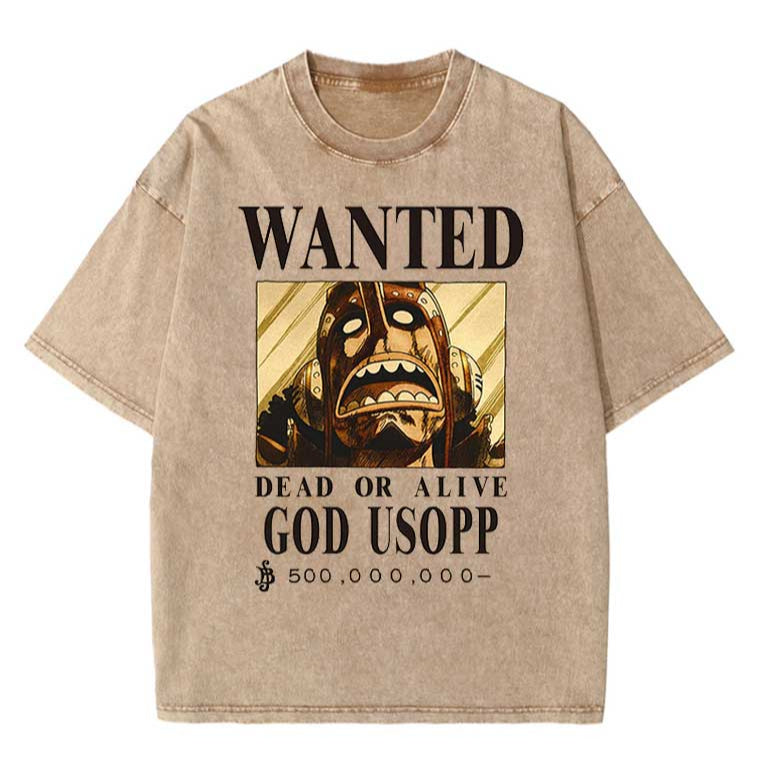 "WANTED GOD" - Usopp - One Piece Anime Vintage Washed Oversized T-Shirts