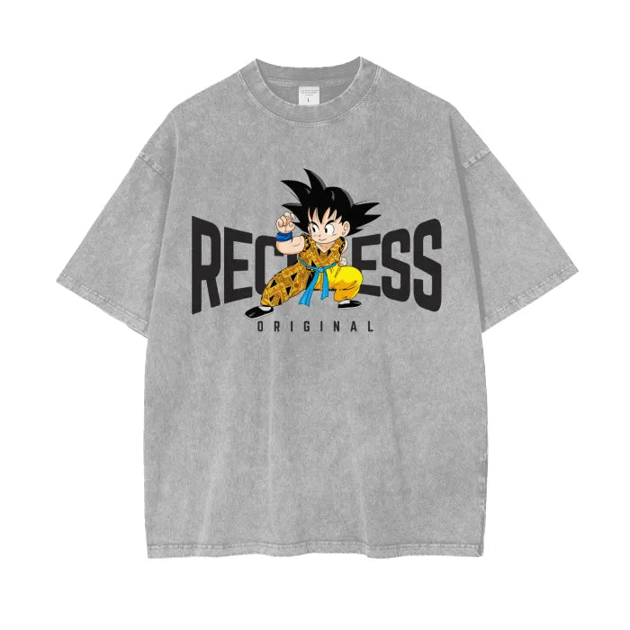 "RECKLESS" - Son Goku DBZ Anime Oversized Vintage Washed T-Shirt | 3 Colors