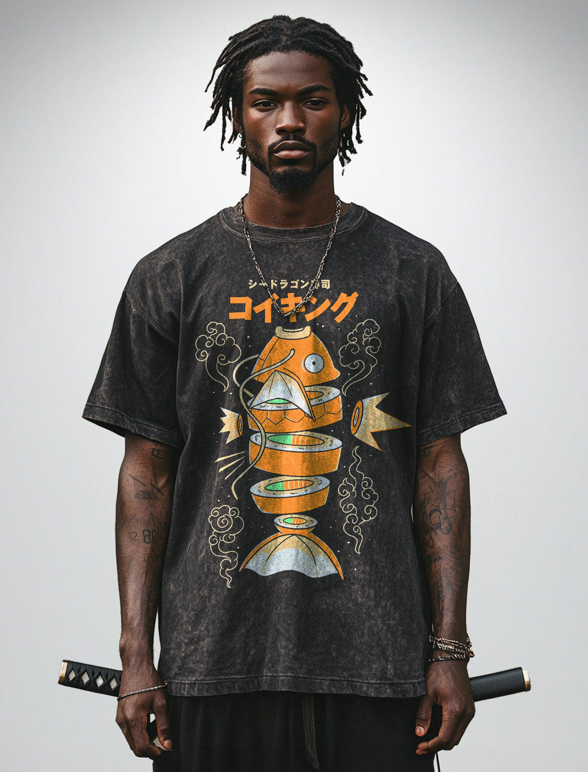 "UNDERDOG" - Magikarp -  Pokemon Anime Vintage Washed Oversized T-Shirt