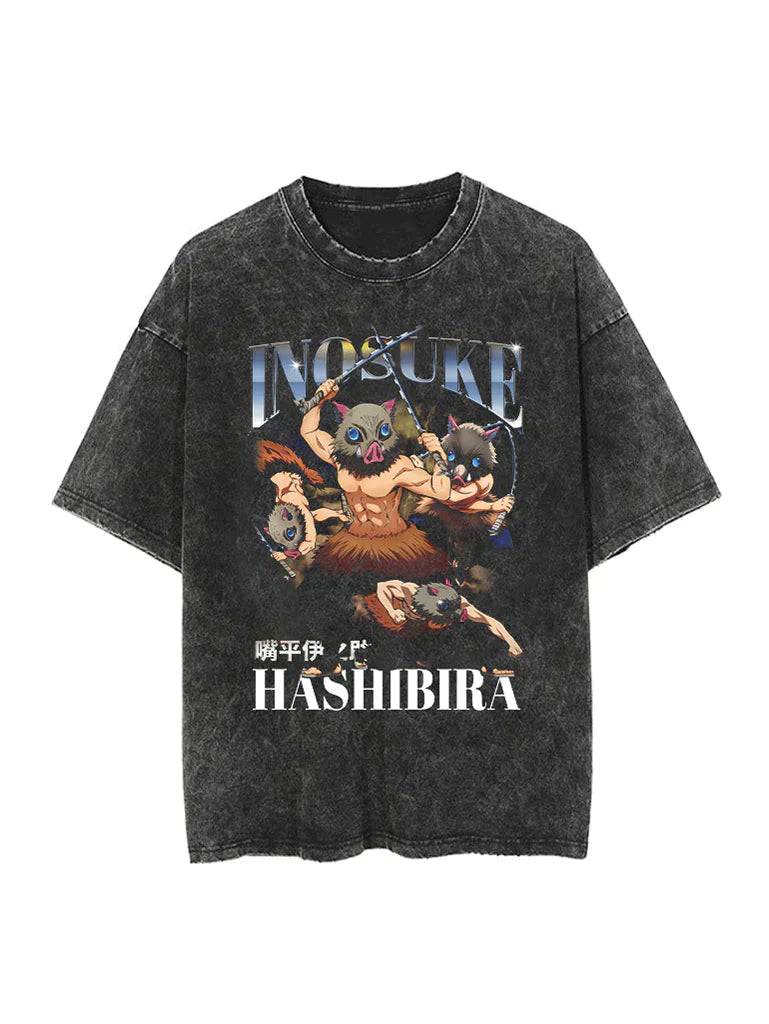 "BEAST WITHIN" - Inosuke Hashibira - Demon Slayer Anime Vintage Washed Oversized T-Shirt