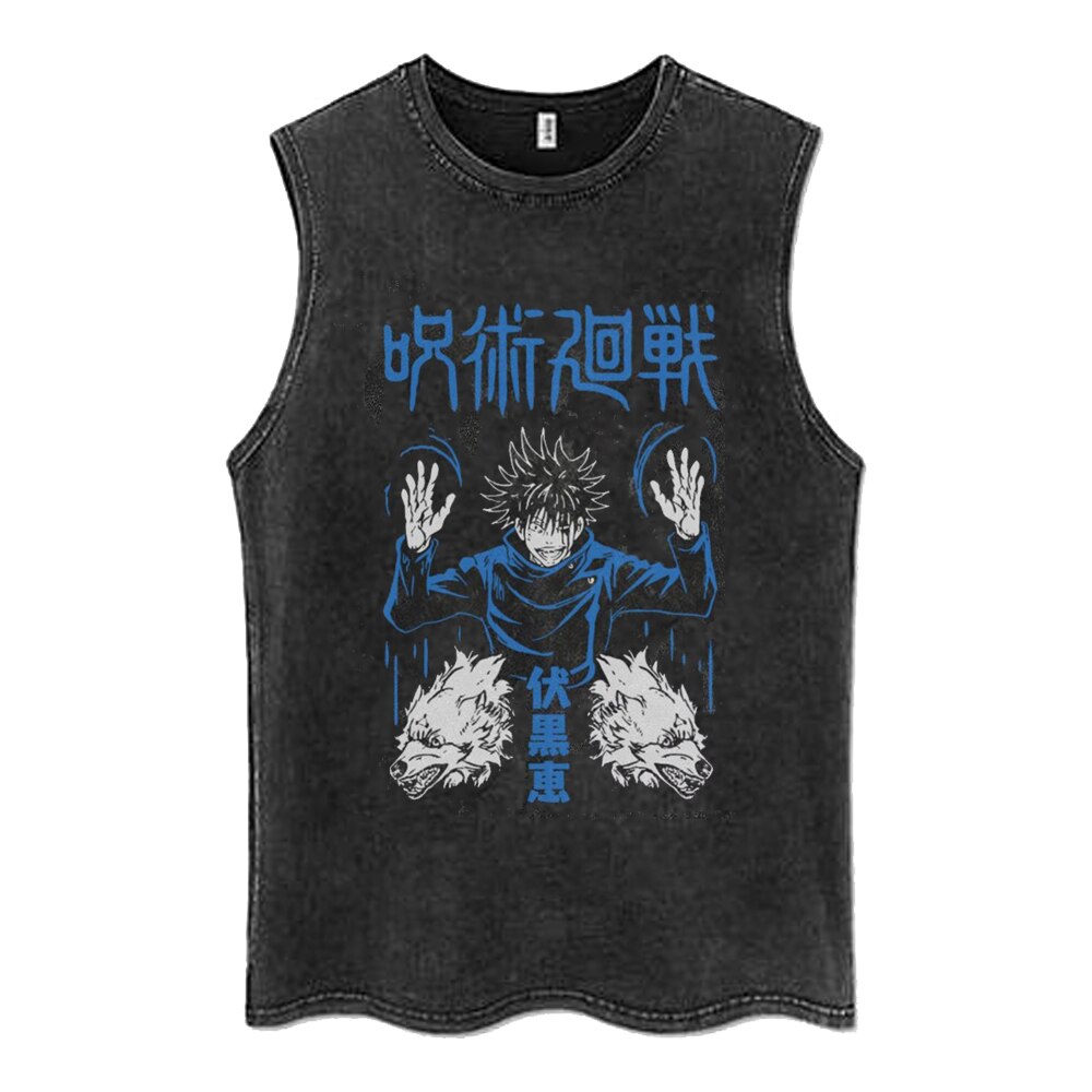 "MAGIC BATTLE" - Jujutsu Kaisen Anime Vintage Washed Megumi Fushiguro Sleeveless Tank Tops