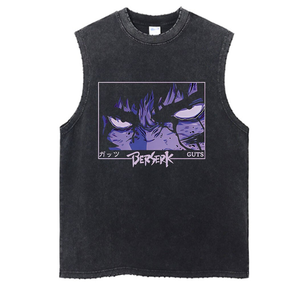 "RAGER" - Berserk Anime Vintage Washed Guts Sleeves Tank Top