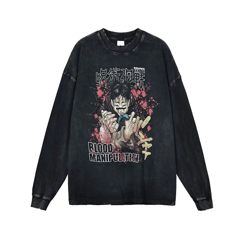 "BLOOD MANIPULATION" - Kamo - Jujutsu Kaisen Anime Oversized Vintage Washed Sweatshirt