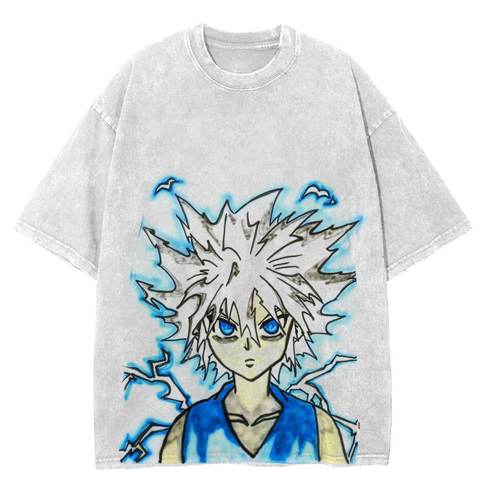 "PRODIGY HUNTER" - Killua - Hunter x Hunter Anime Vintage Washed Oversized T-shirt