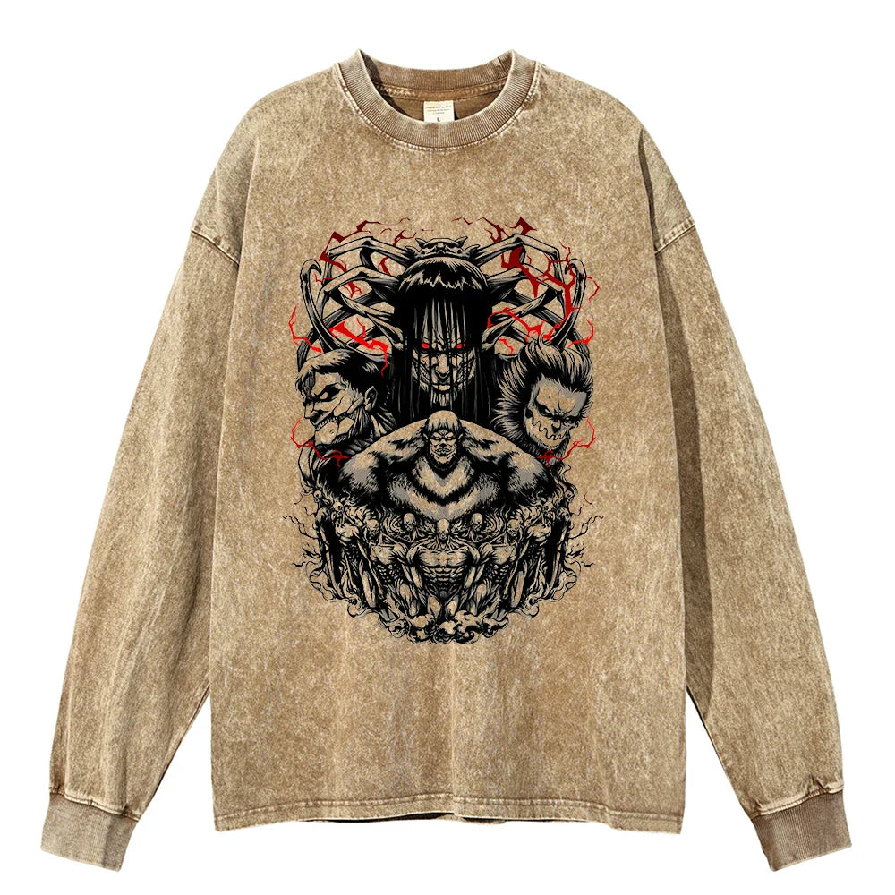 "AOT TITANS" - Eren Yeager - Attack On Titan Anime Vintage Washed Sweatshirt