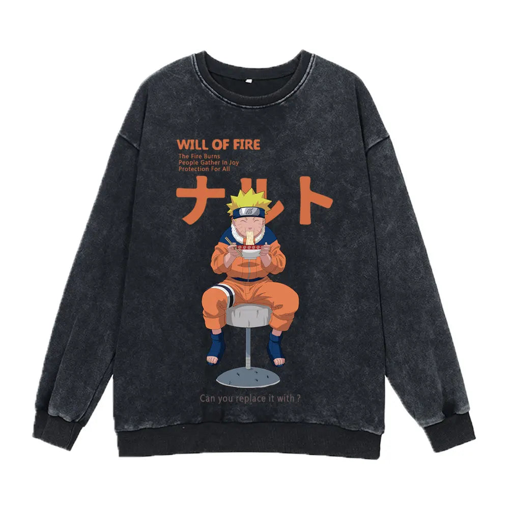 "KNUCKLE HEAD" - Naruto Anime Vintage Washed Oversized Sweatshirts