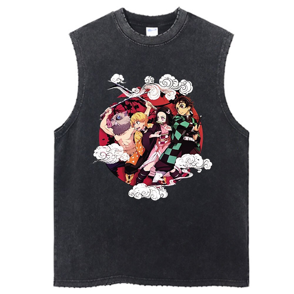 Demon Slayer Anime Vintage Washed Sleeves Tank Tops