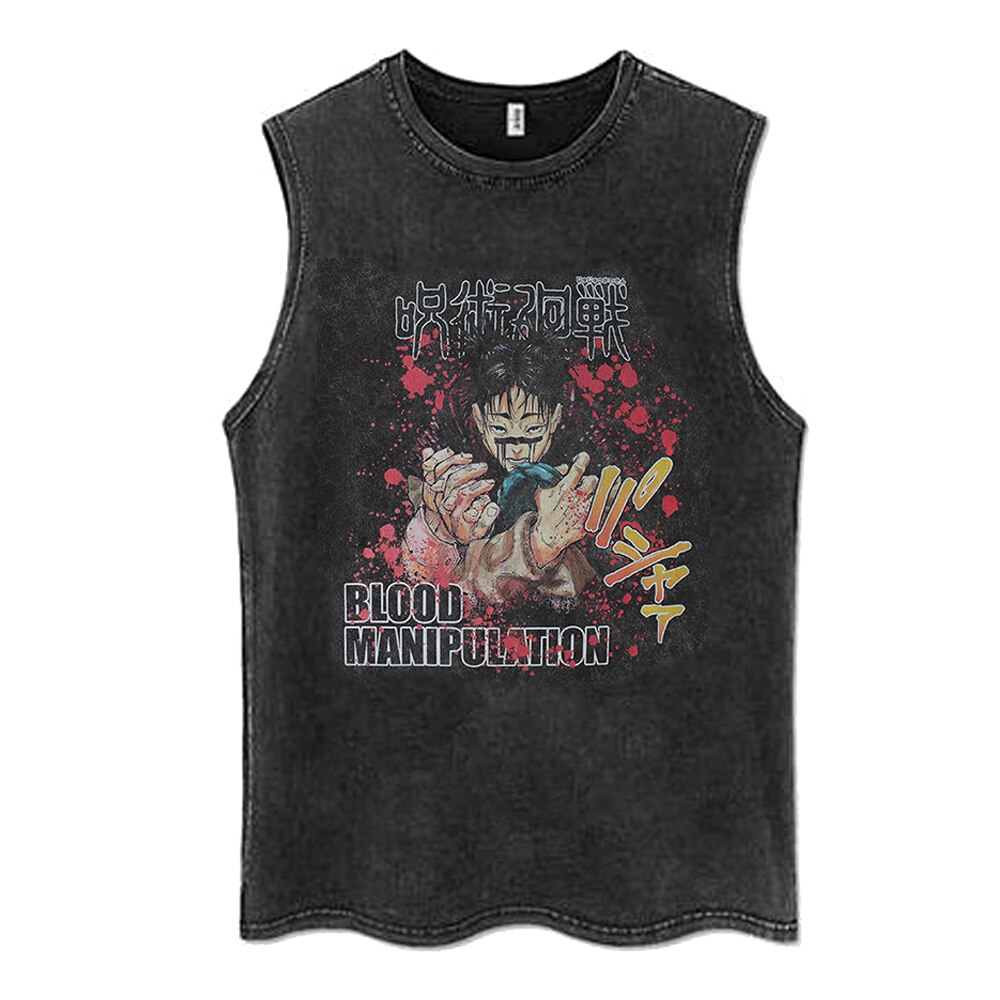 "BLOOD MANIPULATION" - Jujutsu Kaisen Anime Vintage Washed Noritoshi Kamo Sleeveless Tank Tops