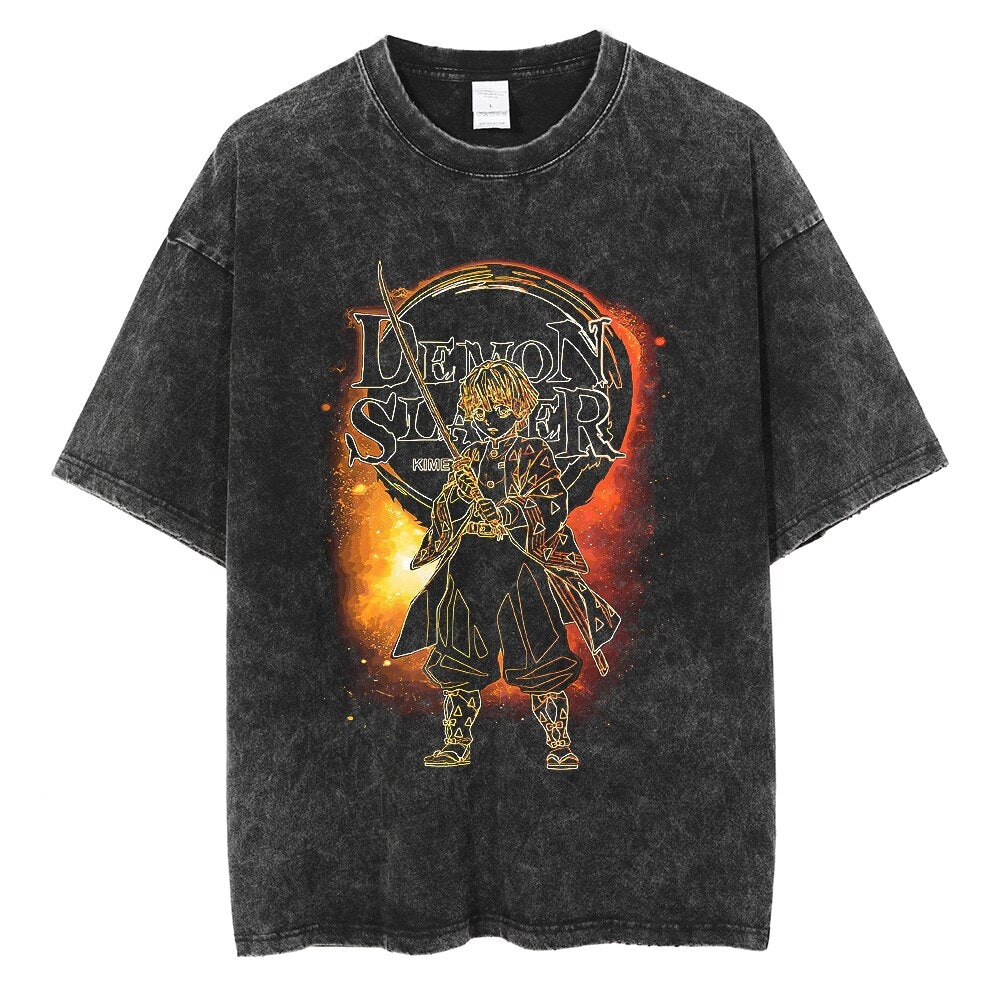 "COSMIC ZENITSU" - Demon Slayer Anime Vintage Washed Oversized T-Shirts