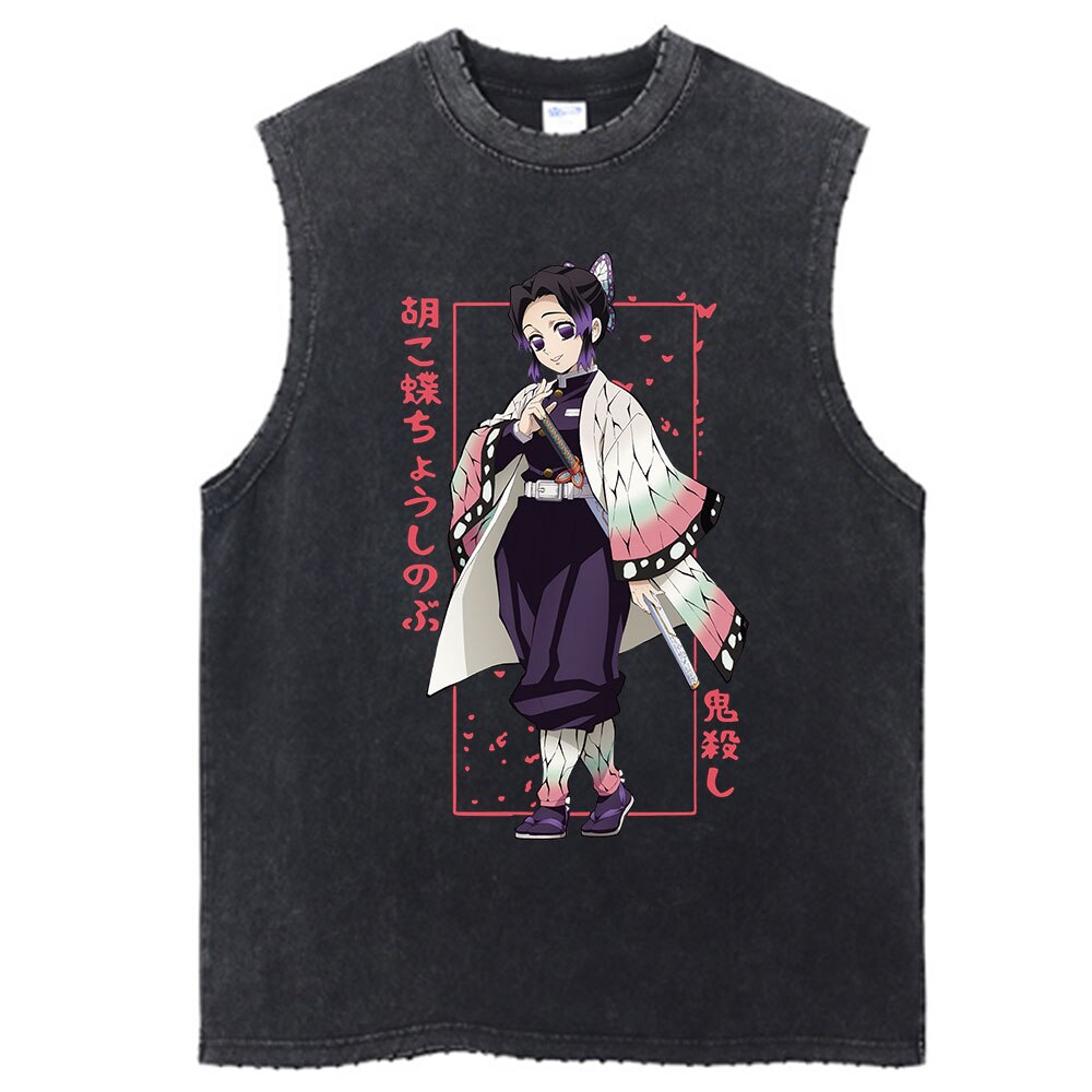 Demon Slayer Anime Vintage Washed Shinobu Sleeves Tank Tops