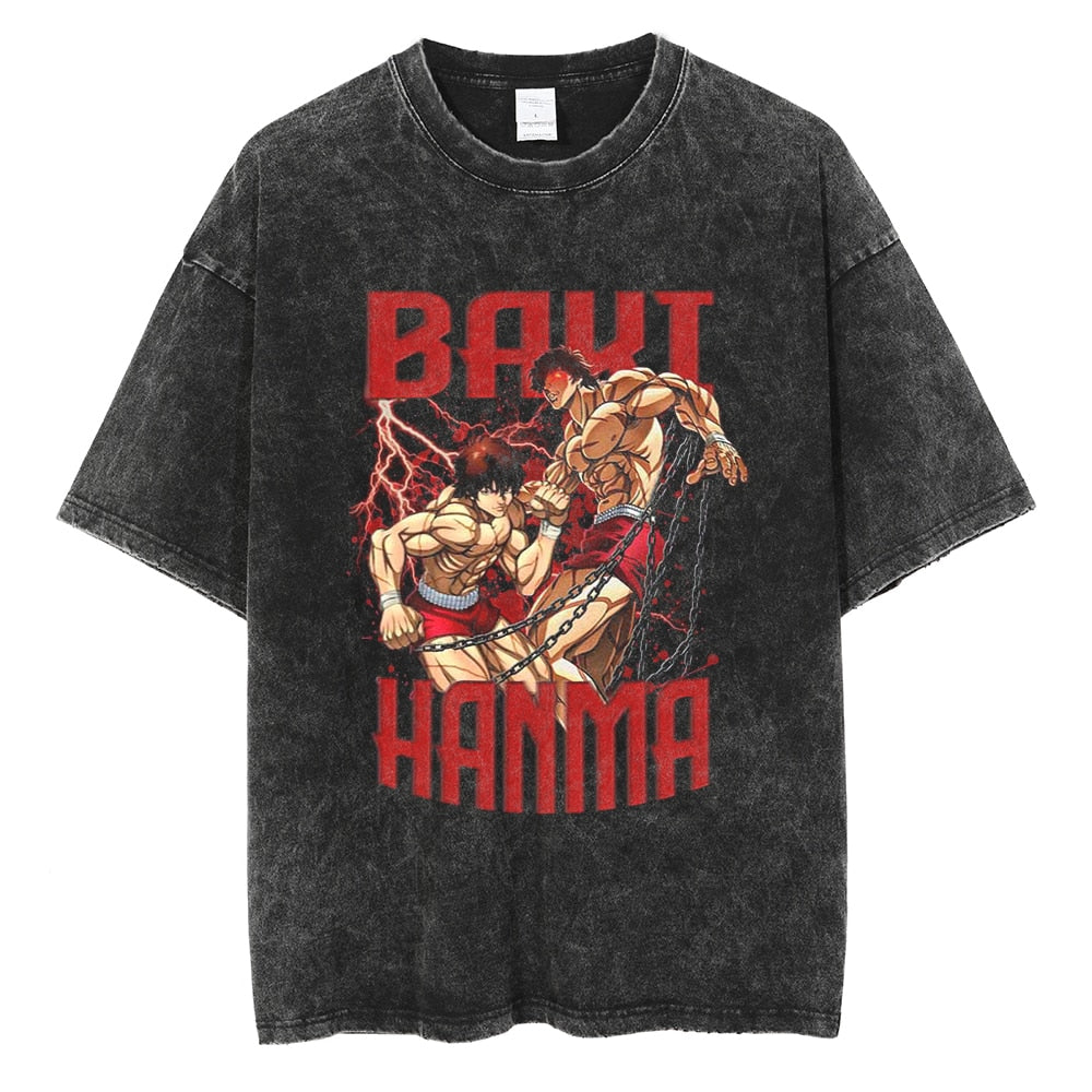 "LILL HANMA" - Baki Anime Oversized Vintage Washed T-Shirts