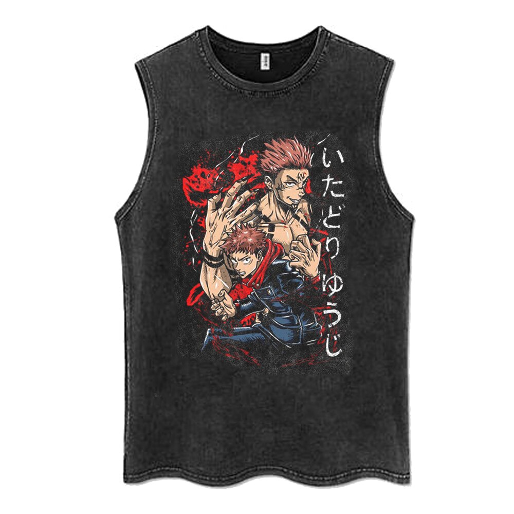 "ANGEL & DEAMON" - Jujutsu Kaisen Anime Vintage Washed Yuji-Ryomen Sleeveless Tank Tops