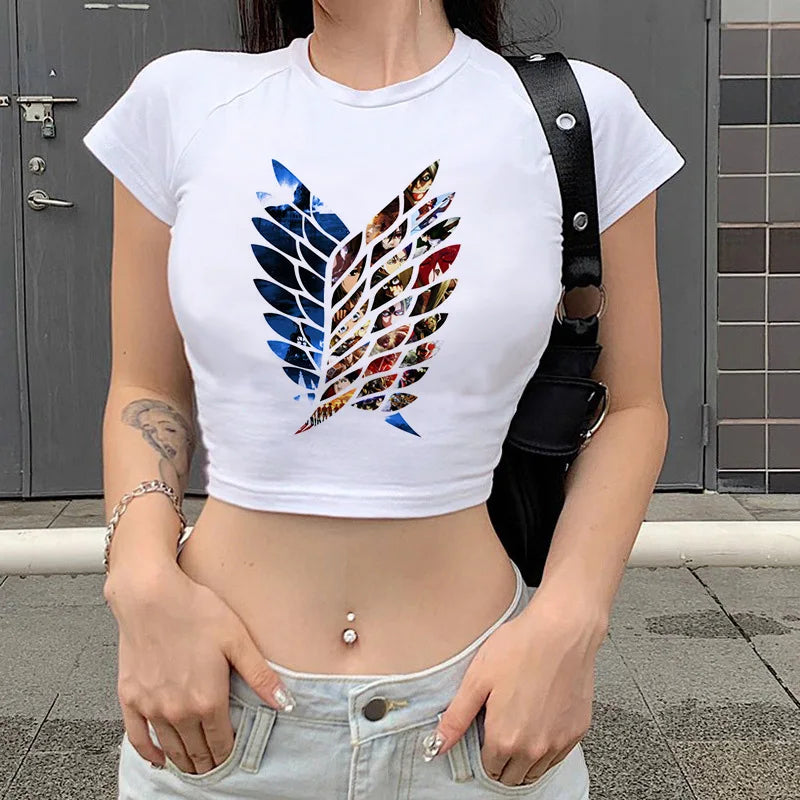 Anime - Streetwear - "WINGS OF FREEDOM" - Attack On Titan Anime Crop Tops | 8 Options - Alpha Weebs