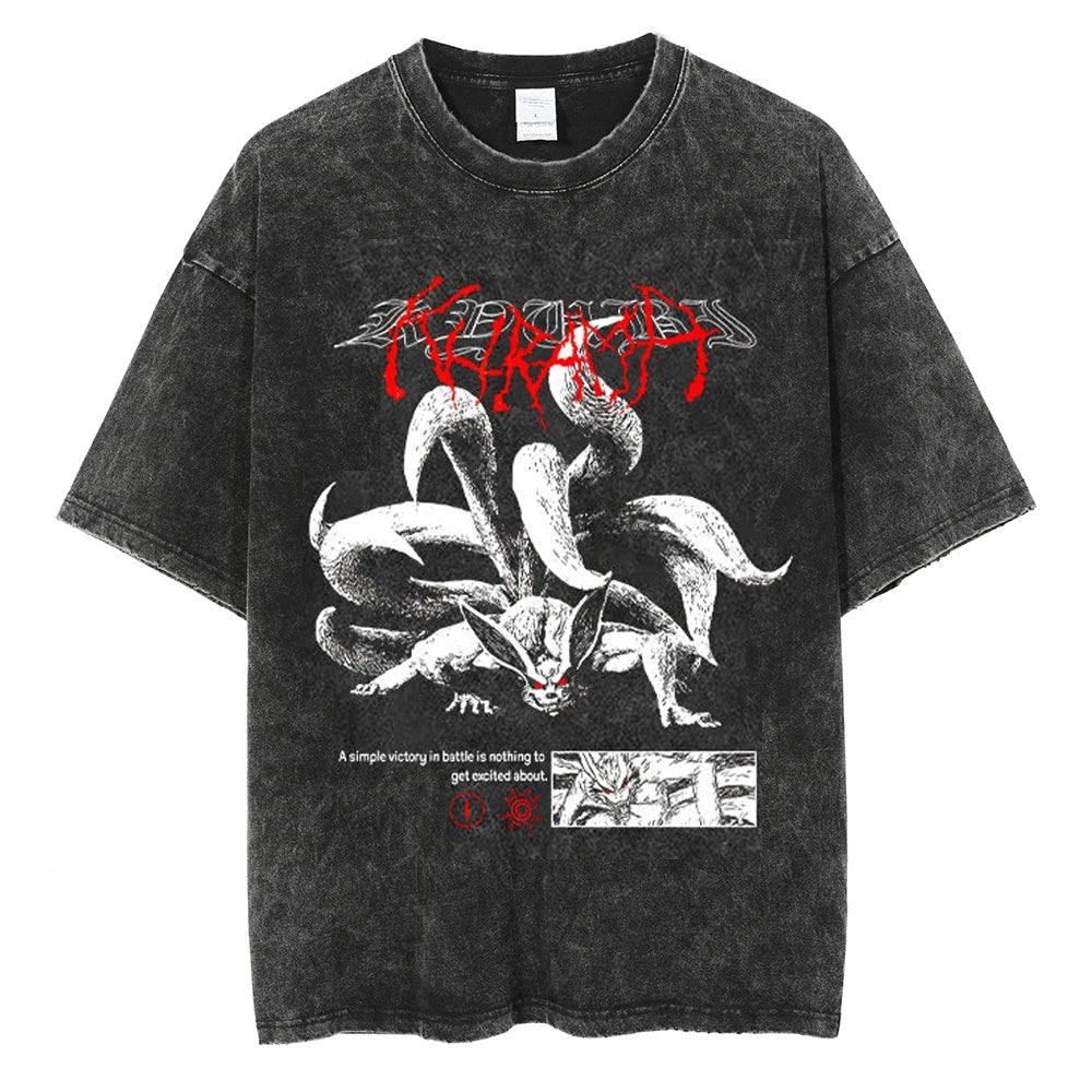 "FURY" - Kurama -Naruto Anime Vintage Washed Oversized T-Shirt