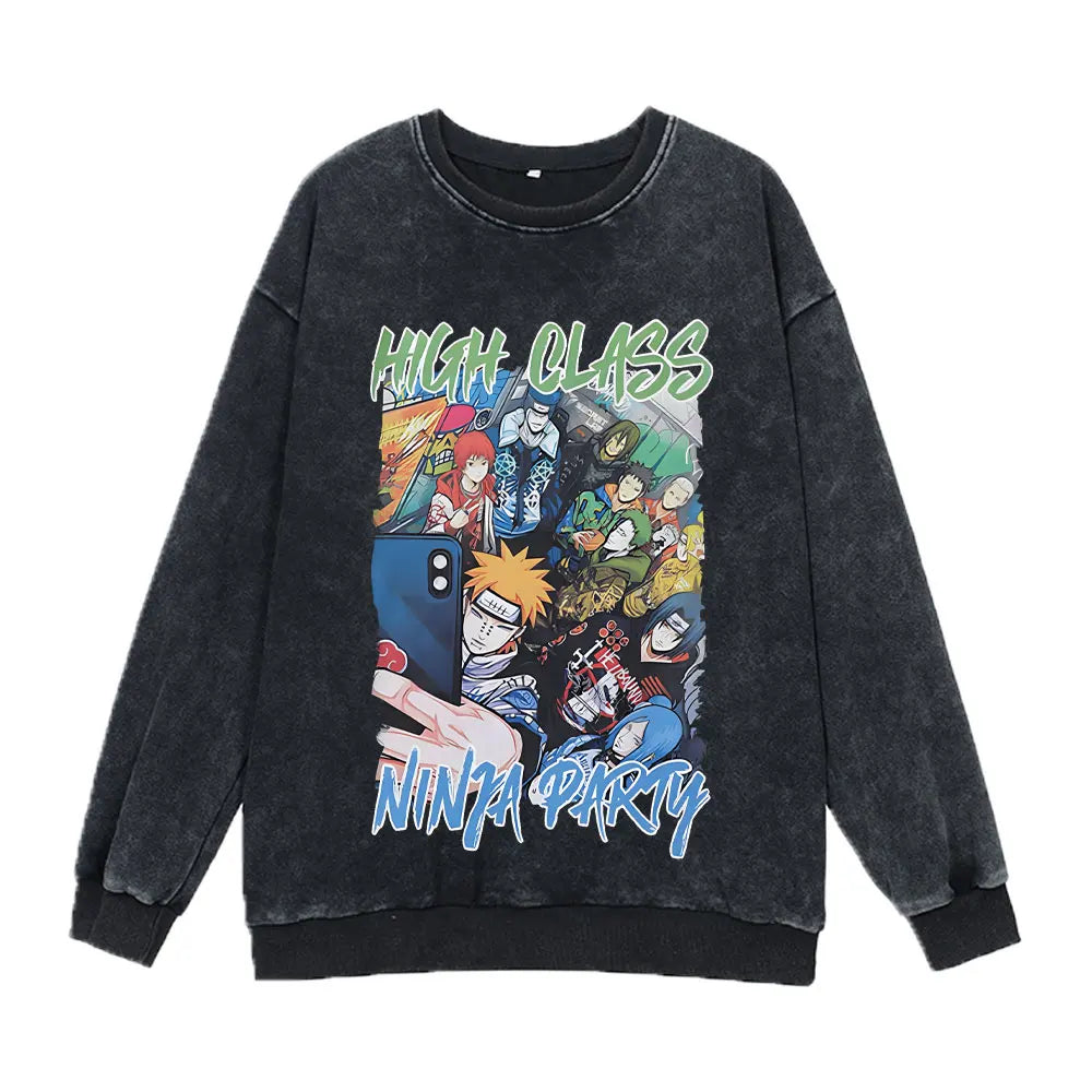 "HIGH CLASS PARTY" - Uzumaki - Naruto Anime Vintage Washed Oversized Sweatshirts