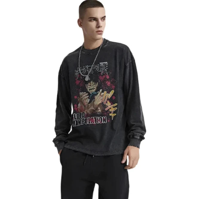 "BLOOD MANIPULATION" - Kamo - Jujutsu Kaisen Anime Oversized Vintage Washed Sweatshirt