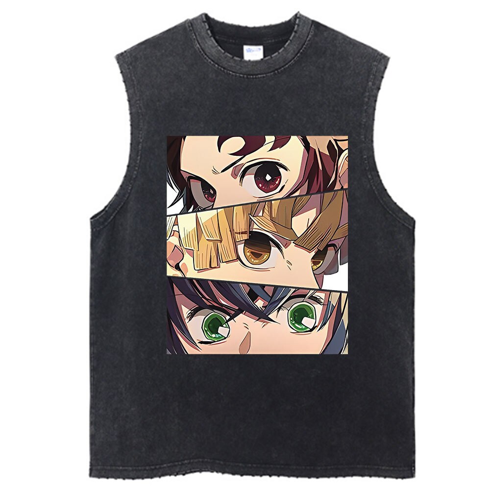 "SLAYER TRIO" - Demon Slayer Anime Vintage Washed Sleeves Tank Tops