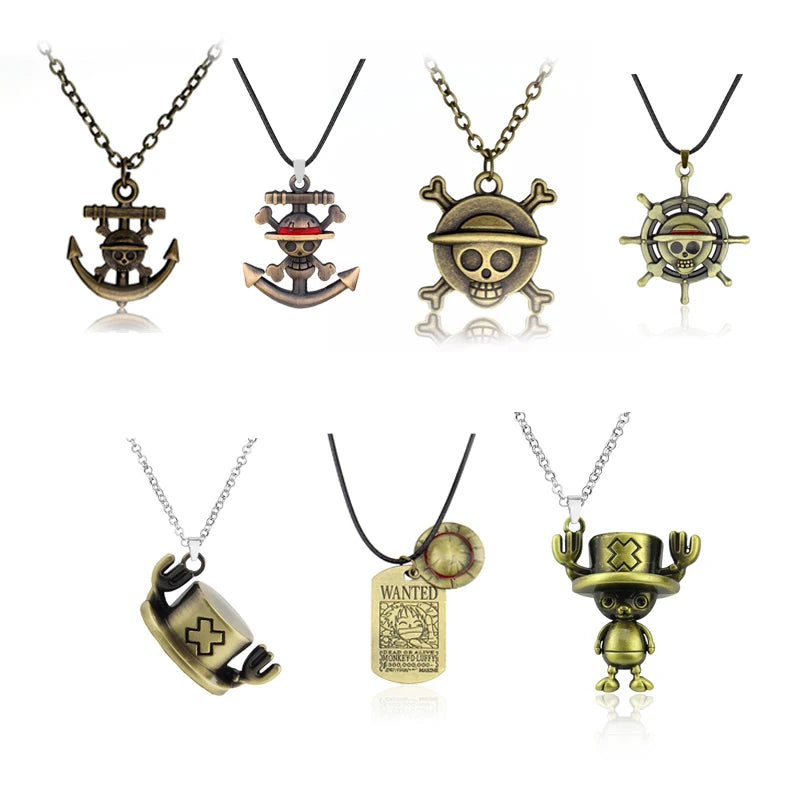 Anime Necklace Luffy Ace Pirate Skull Hat Pendant Bead Chain Choker Man Cartoon Necklaces Charm Gift Jewelry