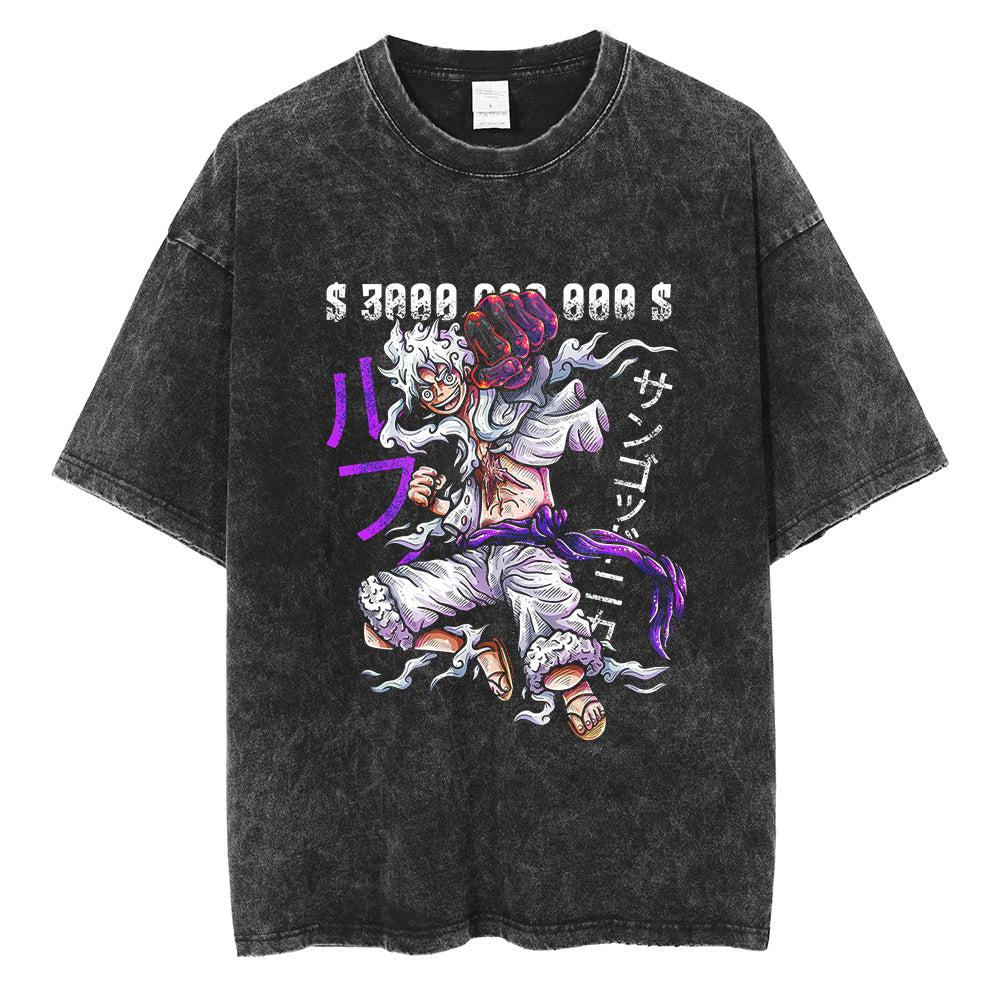 "WANTED GOD" - V2 - GEAR 5 - Monkey D. Luffy - One Piece Anime Vintage Washed Oversized T-Shirts