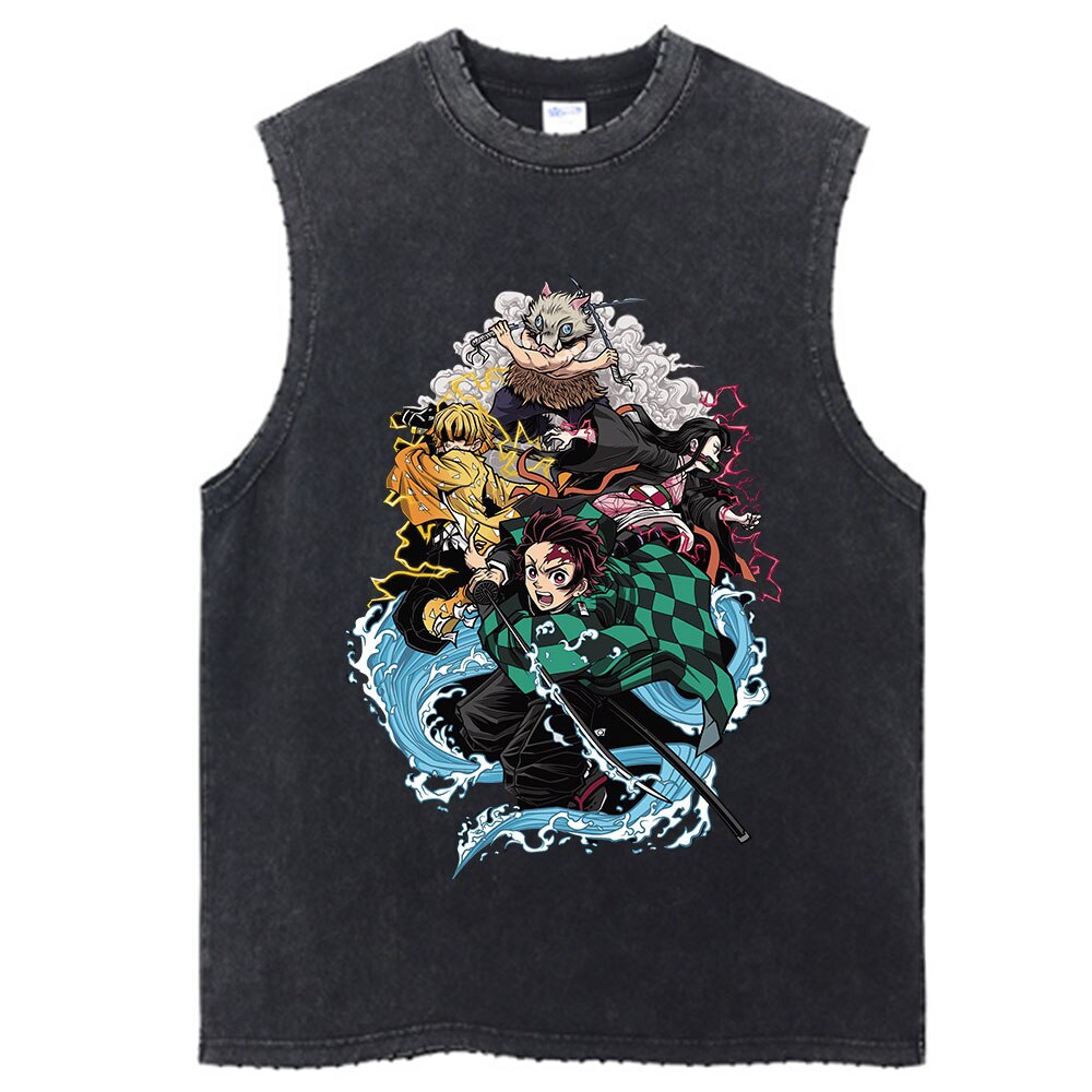 "NEW GEN" - Demon Slayer Anime Vintage Washed Sleeves Tank Tops