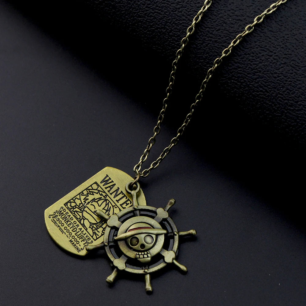 Anime Necklace Luffy Ace Pirate Skull Hat Pendant Bead Chain Choker Man Cartoon Necklaces Charm Gift Jewelry