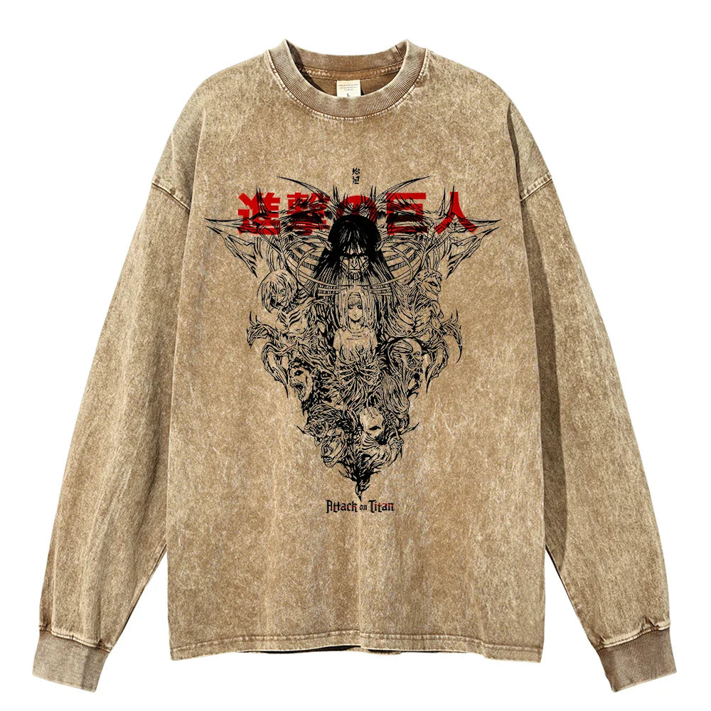 "FALLEN HERO" -  Eren - Attack On Titan Anime Vintage Washed Sweatshirt | 2 Options