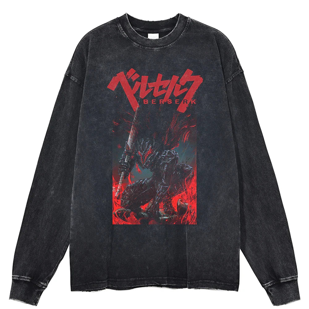 "ARMORED RAGE" - Berserk Anime Oversized Vintage Washed Guts Sweatshirt