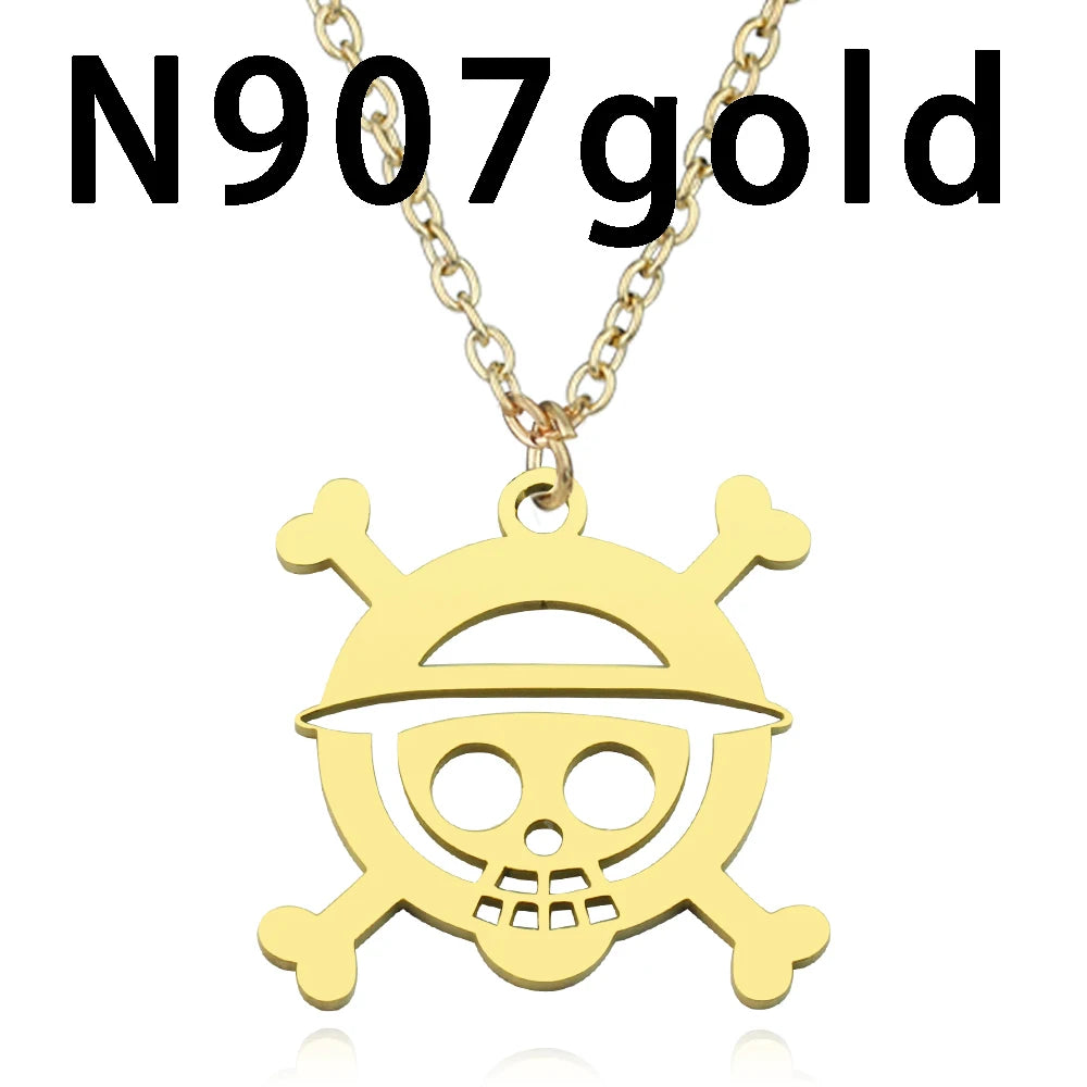 Anime Necklace Luffy Ace Pirate Skull Hat Pendant Bead Chain Choker Man Cartoon Necklaces Charm Gift Jewelry