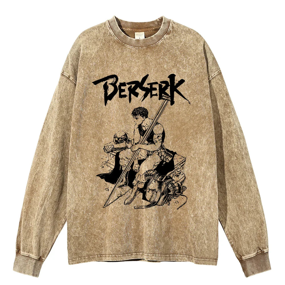 "LONW WOLF" - Guts - Berserk Anime Vintage Washed Sweatshirt