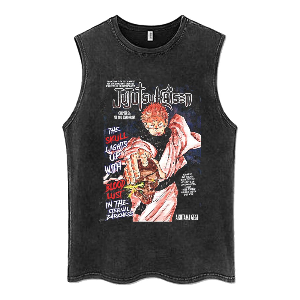 "BLOOD LUST" - Jujutsu Kaisen Anime Vintage Washed Ryomen Sukuna Sleeveless Tank Tops