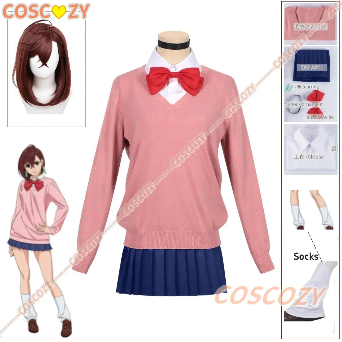 Momo Ayase Cosplay Costume Wig Anime Dandadan Sweater Skirt School Uniform Earrings Choker Socks Christmas Party for Girls Women