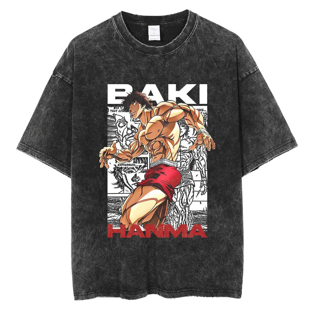 "LILL HANMA" - Baki Anime Oversized Vintage Washed T-Shirts