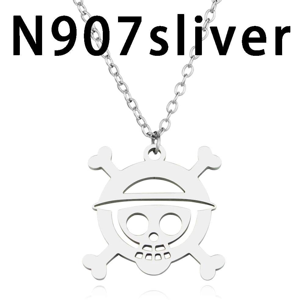 Anime Necklace Luffy Ace Pirate Skull Hat Pendant Bead Chain Choker Man Cartoon Necklaces Charm Gift Jewelry