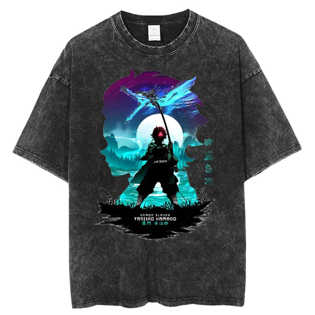 "FLASHDARK TANJIRO II" - Demon Slayer Anime Vintage Washed Oversized T-Shirts