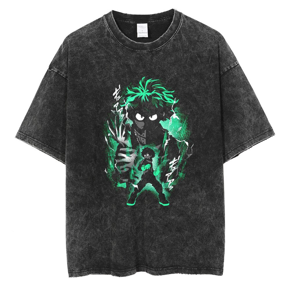 "NEW LEADER" - My Hero Academia Anime Vintage Washed Izuku Oversized T-Shirts