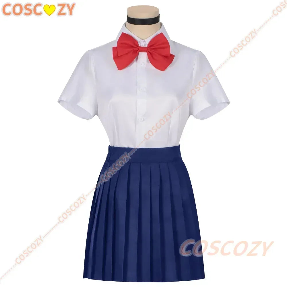 Momo Ayase Cosplay Costume Wig Anime Dandadan Sweater Skirt School Uniform Earrings Choker Socks Christmas Party for Girls Women