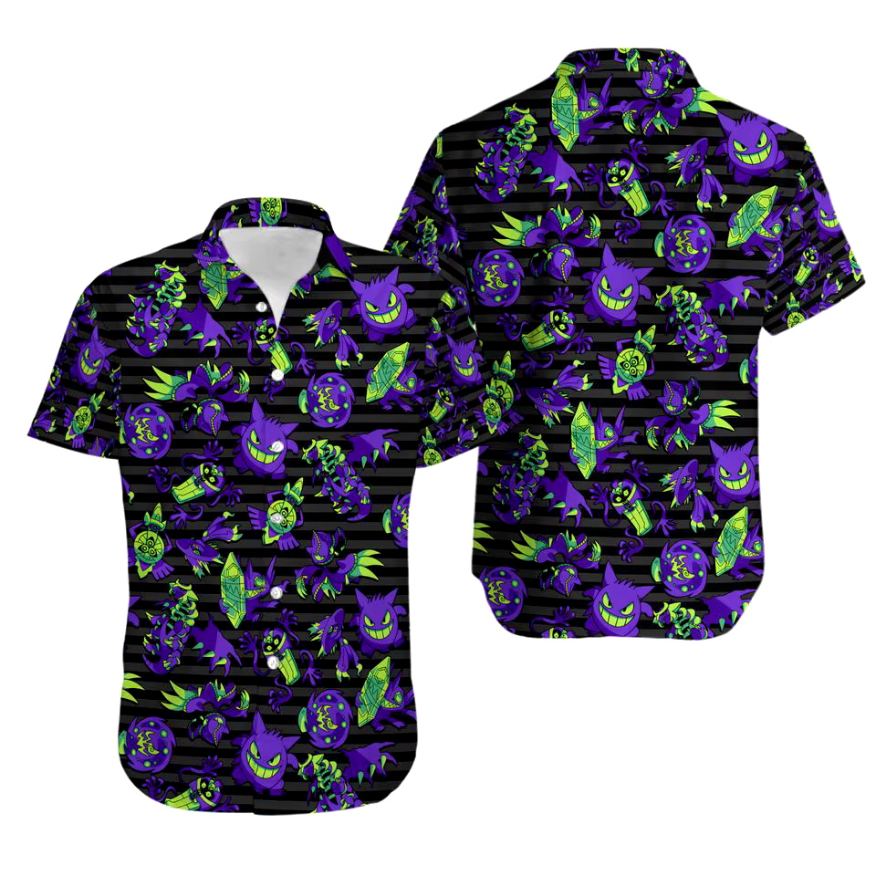 'NEON GHOSTS" - Pokemon Anime Button Shirt