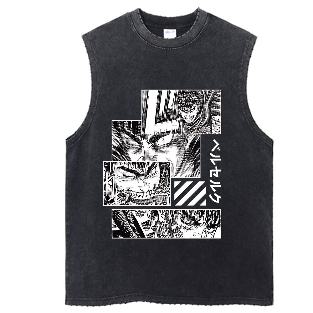 Berserk Anime Vintage Washed Guts Sleeves Tank Top