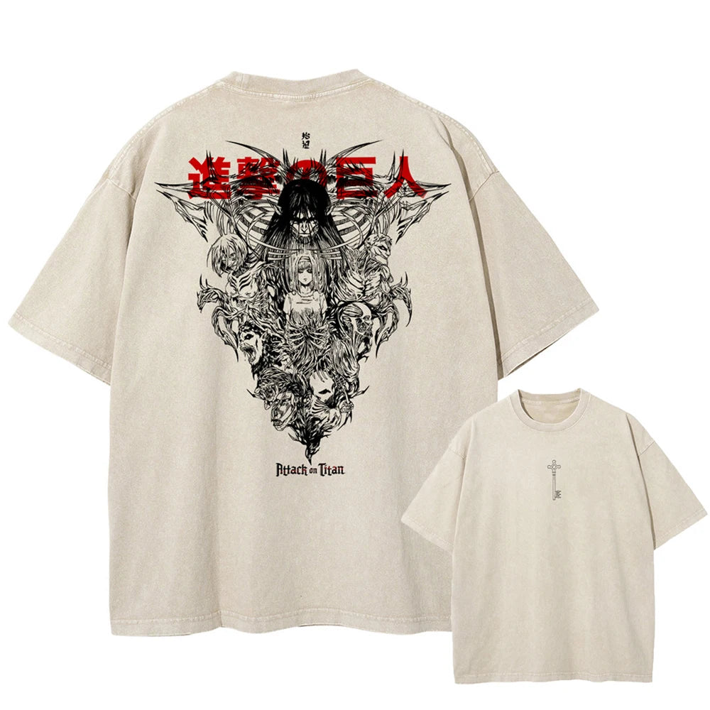 "FOUNDING TITAN" Eren Jeager - AOT anime Vintage Washed Oversized T-shirt